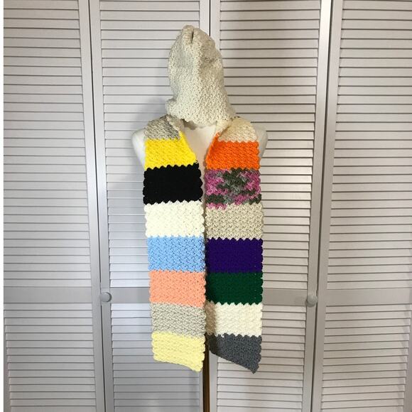 Handmade Accessories - NWT Handmade Crochet Textured Winter Patchwork Scarf 64” & White Beanie